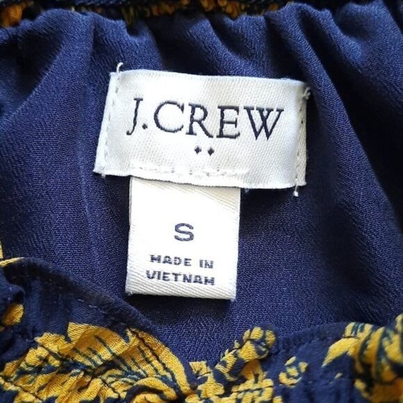 J.Crew Navy Tan Floral Print Ruffle Elastic Turtleneck Long Sleeve Size Small - Picture 3 of 9